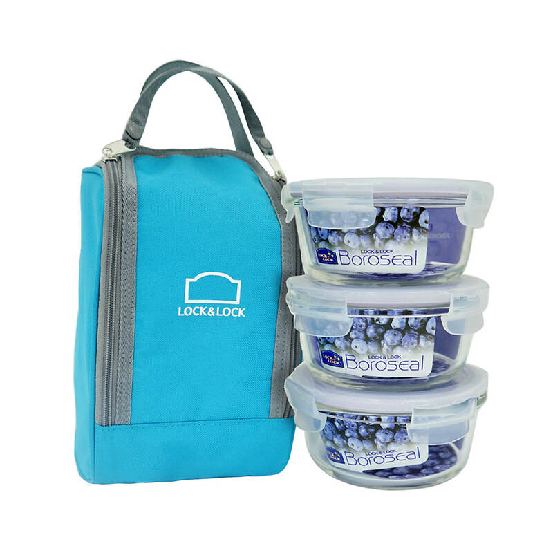 Bộ Túi Hộp Cơm Thủy Tinh Chịu Nhiệt Locknlock 4ea (LLG821x3, LLG821B - Bag - 0x1) - Màu Xanh Dương - LLG821BS3, , large image number null